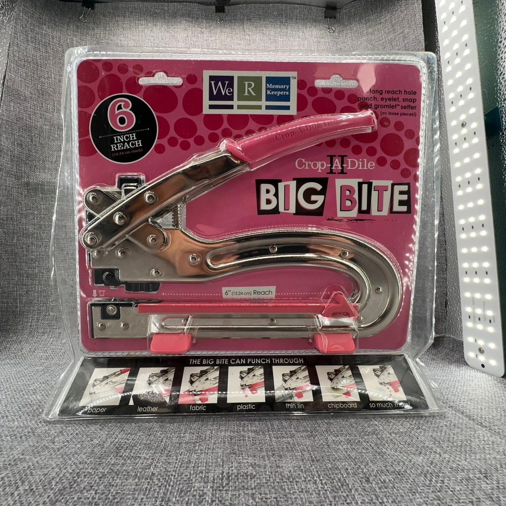 We R Memory Keepers Crop-A-Dile II Big Bite Hole Punch Pink 6in Reach Tool NEW